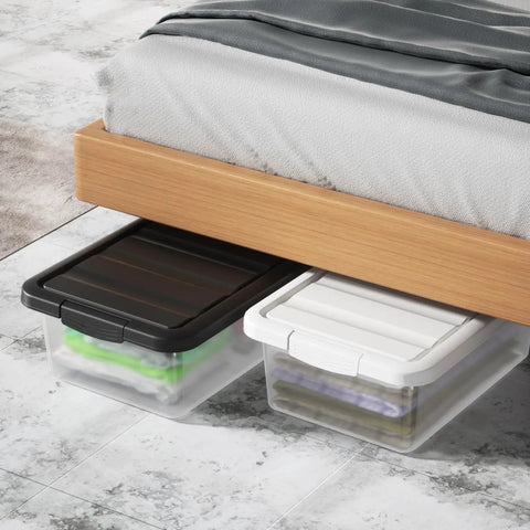 Two Pack 14 Quart Stackable Plastic Storage Bins With Lids For Shoes And Crafts Organization On Closet Shelves In The Garage Or For Totes Tubs And Boxes Durable Clear Bins For Easy Labeling And Access under bed