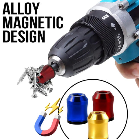 Three Piece Magnetic Screw Ring Set For Drills And Power Tools with red alloy holder securing screws during drilling
