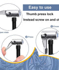Heavy Duty Air Inflator Hose Adapter Converting Twist On Valve To Lock On Tire Chuck Connector with thumb press lock system.