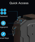 Three Way Access Biometric Gun Safe For Handgun With Fingerprint Recognition PIN Code And Key Backup interface display