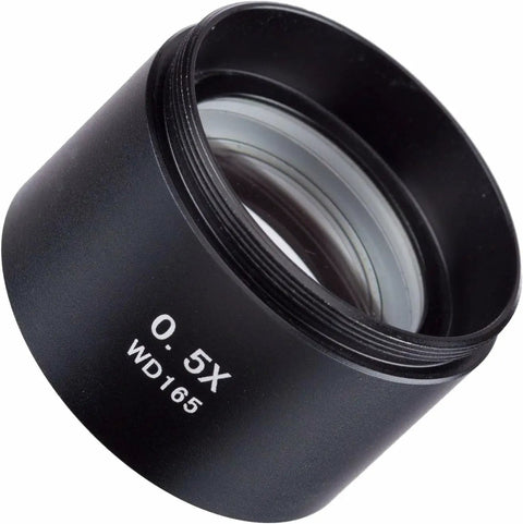 Trinocular Stereo Microscope Head With 3.5X to 45X Zoom, 65mm Field Of View, 8 Inch Working Distance, High Eyepoint 10X Eyepieces With Foldable Eye Guards, Crystal Clear Erect Images, And A Port For Optional Camera Attachment, black 0.5X lens