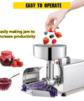 Top Shelf Commercial 450W Tomato Strainer Machine Crafted From Heavy Duty 304 Stainless Steel For Effortless Processing Of Juicy Sauves Soups And Rich Purees This Durable Vegetable Food Mill Press Is A Total Game Changer For Your Kitchen Setup, with berries being processed into jam.