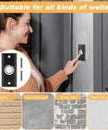 Glow Up Metal Doorbell Button With LED Light Up Night Visibility Wall Mounted Door Bell Switch Replacement For Home And Garage Doors Two Point Seven Inch Black Finish shown being pressed by a person, suitable for various wall types.