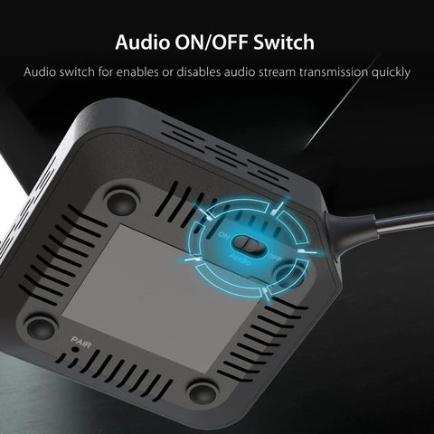 Audio switch of Wireless USB Camera Extender for Streaming and Conferencing Turns Wired Webcam Into Wireless, detail view.