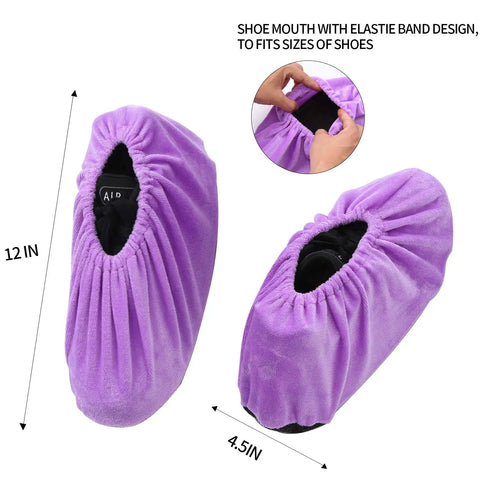 Must Have Reusable Non Slip Shoe Covers Set Of 5 Colorful Washable Thickened Boot Covers For Home Office Lab Purple Detail