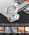 Titanium Nibbler Drill Attachment For Sheet Metal Cutting 2 Pack showing maximum shearing capacity on various metal sheets.