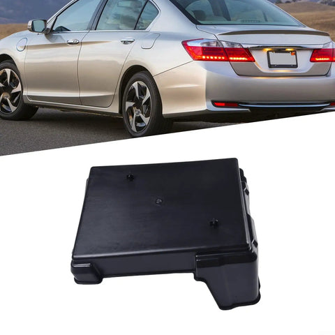 Heavy Duty Battery Box For Honda Accord 2013-2017, Solid ABS Plastic Enclosure, shown next to a Honda Accord.