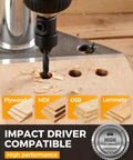 Drill using All In One Countersink Drill Bit Set For Woodworking By Comoware, 15-Piece Set drilling holes in wood