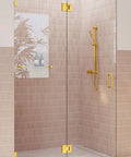 Frameless Shower Door Hinge With Enduroshield Glass Coating, Polished Brass Finish, 78 Inch By 49.25 Inch Glass Enclosure Hardware For Modern Bathrooms That Makes DIY Install A Breeze And Holds Up Daily Use; brass hinge on glass shower door