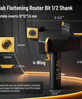 Heavy Duty Slab Flattening Router Bit With One Half Inch Shank And Two And One Half Inch Cutting Diameter, Four Wing Coated Carbide Inserts For CNC Spoilboard Surfacing