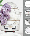Toilet Seat Elongated Resin for Bathroom Use with lavender flowers, quick-release hinge, and grip-tight bumpers.