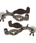 Western Cowboy Spurs For Men And Women Vintage Bronze Look Low Carbon Steel With Hand Carved Details 75 To 78 Mm Size Options