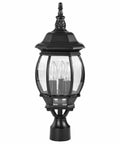 Three Light Outdoor Post Lantern In Textured Black With Clear Beveled Glass Panels, 21 Inch Tall, 7.38 Inch Wide, 60W Max, UL Wet Rated