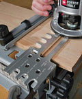 Using Dovetail Jig 12 Inch Kit With 4211 Template For Half Blind, Rabbeted Half Blind And Sliding Dovetails on wood board.