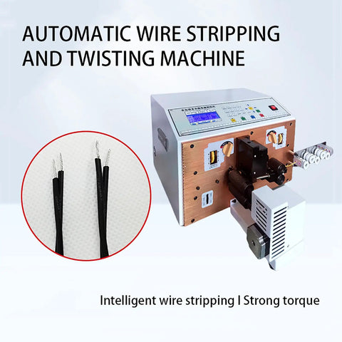 Intelligent Automatic Wire Stripper Machine Twisters Tool For Copper Cable with display and wire connectors.