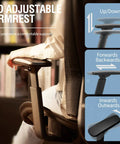 Ergonomic Mesh Office Chair With Adjustable Lumbar Support And Armrests showing 3D armrest adjustments in multiple directions.