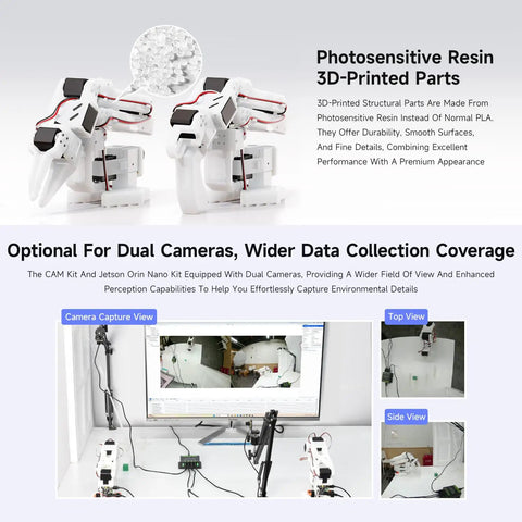 Open Source 6 Axis Robotic Arm Kit With High Torque Bus Servo And Native LeRobot Support 3D Printed Photosensitive Resin Parts on white desk