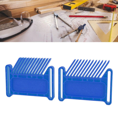 Adjustable Featherboard For Heavy Duty Woodworking Safety Clamp Delivers Sweet Cuts And Rock Solid Grip On Router Table Or Table Saw Straight Up Workshop Beast In Classic Blue displayed on a woodworking bench.