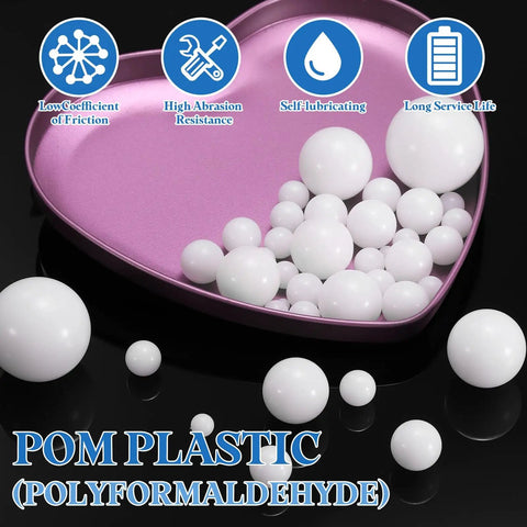 Three Eighths Inch POM Bearing Balls 50 Pack Solid Plastic Precision Balls For Drawer Sliders And Table Rollers Pro Grade Durable DIY Friendly Hardware And Industrial Projects, white POM balls in tray