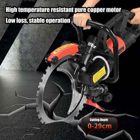 Heavy Duty Concrete Ring Saw With Massive 11 Inch Cut Depth And Commercial Diamond Blade, cutting through concrete with copper motor.