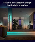 Indoor 3-Foot Smart LED Light Strip Extension With Flowing Multicolor Effects under furniture creating ambiance.