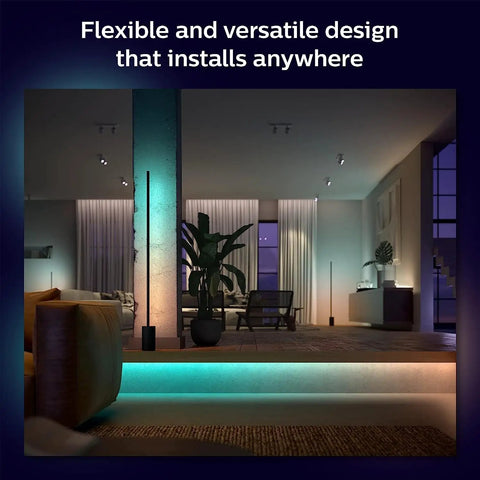 Indoor 3-Foot Smart LED Light Strip Extension With Flowing Multicolor Effects under furniture creating ambiance.
