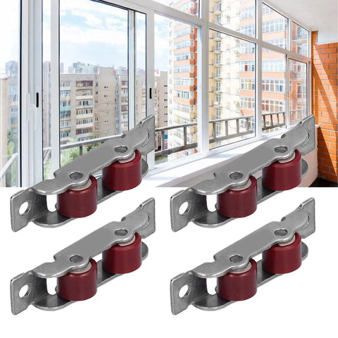 Slick Heavy Duty Double Wheel Window Pulleys And Sliding Door Rollers, set of four with dual nylon wheels and stainless housing.