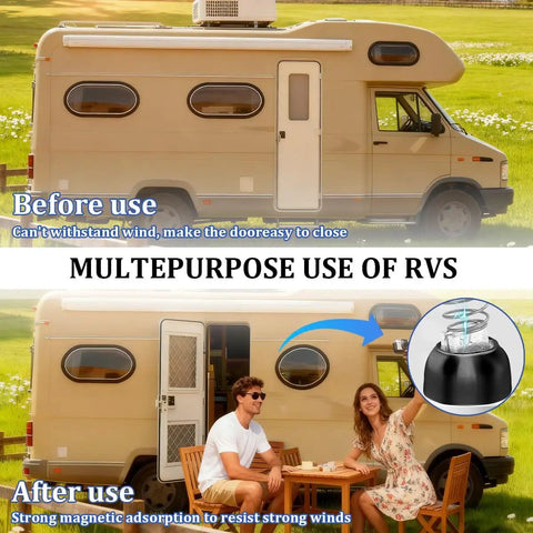 2 Pack Magnetic Door Holder For RV And Camper Must Have Heavy Duty Stainless Steel Door Stopper To Keep Doors Open on a motor home