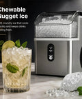 Beast Mode Countertop Nugget Ice Maker churns out soft chewable nugget ice with a drink featuring mint and lime.