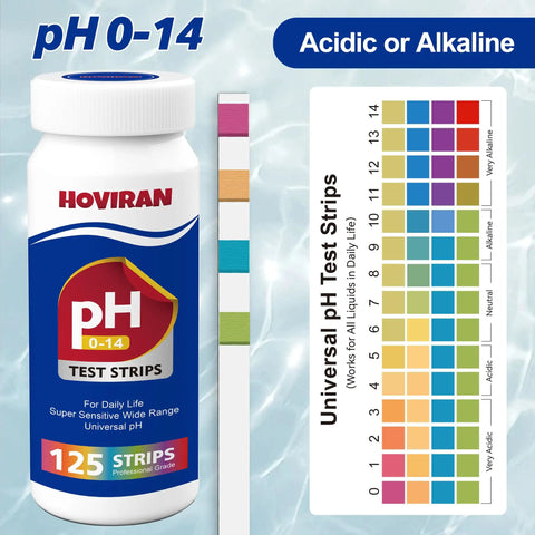Image of pH Test Strips 0-14 Kit for Water, Soap Making and Kombucha, 125 Count Litmus Paper with color chart for liquids.