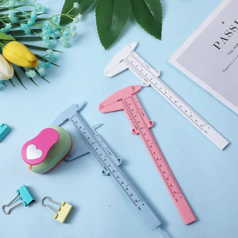 Three Pack Handy Vernier Caliper Set 6 Inch 150mm Dual Scale Inch And Metric Precision Measuring Tools White Blue Pink