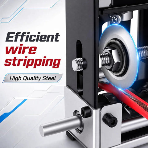 The Real Deal Stainless Steel Wire Stripping Machine Crushes Scrap Copper Wire Handles 0.06 To 1 Inch Cables With Ease, close-up of steel rollers.