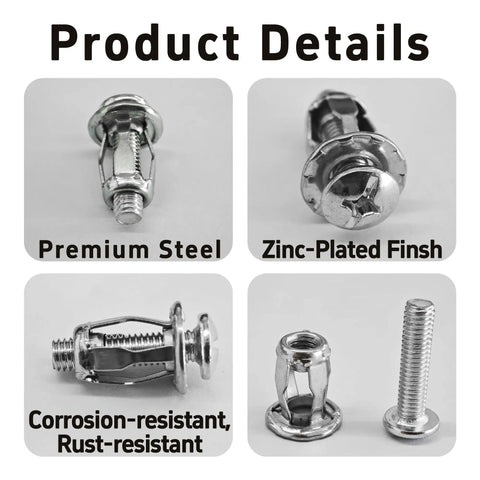 16 Piece M6 X 25mm Zinc Plated Petal Nuts Rock Solid Expansion Screw Jack Anchors For Thin Drywall Metal Frames and Hollow Walls showing details of premium steel construction.
