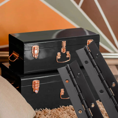 Rock Solid Nailed It Heavy Duty Black Iron Piano Hinges Eight Pack 16 Inch Long Continuous Door Hardware With Matte Finish For Cabinets And Wood Projects on black tool chests.