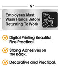Employees Must Wash Hands Before Returning to Work Sign, 4 Pack, Rust-Free Brushed Aluminum Symbol with adhesive, 9x3 inches
