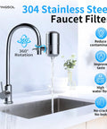 Stainless Steel Under Sink Water Filter For Faucet With 360 Degree Rotating Tap Purifier reducing PFAS Lead Chlorine