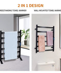 Carbon Fiber Heated Towel Rack With Six Bars, Freestanding And Wall Mount Electric Towel Warmer For Bathroom, Built-In Timer And LED Indicator