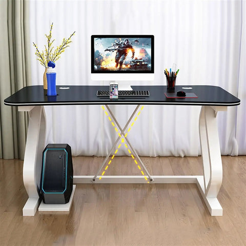 Game Ready Multifunctional Computer Desk With Built In Phone And Drink Slots Curved Gaming Table featuring a spacious 63-inch matte black top.