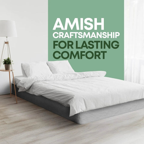 Eight Inch Queen Box Spring Solid Wood Mattress Foundation Delivering Quiet Nights And Heavy Duty Support Amish Crafted In Usa Flat Packed For Quick Setup Top shelf durability with a white bedding setup.