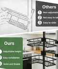Comparison showing Corner Shower Caddy Tension Pole 4 Tier Rustproof Shelves Adjustable Floor Standing Bath Rack in black