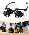 Head Mounted Magnifier With LED Light And 8 Interchangeable Lenses 2.5x To 25x Pro Grade Loupe components and features