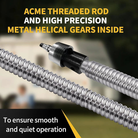 Two chrome ACME threaded rods with black coupling for trailer tongue jack gear housing