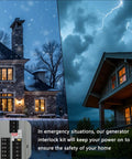 Generator Interlock Kit for 150 and 200 amp panels shown in use for safe home backup power during stormy night.