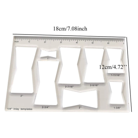 Rock Solid Acrylic 8 In 1 Bowtie Butterfly Router Template Jig Kit Woodworking DIY Inlay Guide showing precision shapes and sizes.
