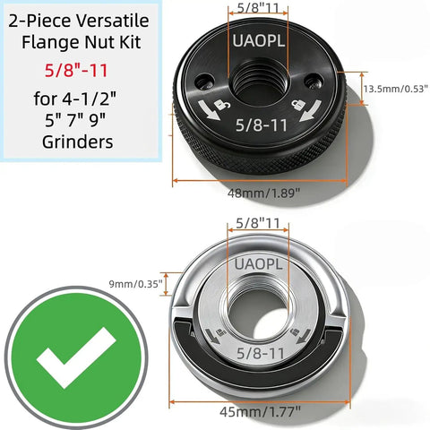 Two Pack Five Eighths Inch Eleven Thread Angle Grinder Flange Nuts With D Ring Knurled Arbor Nut Tool Free Quick Release