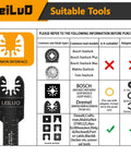 Compatibility chart for 156 Piece Multitool Blade Kit For Oscillating Tools with tool models listed and interface guide.