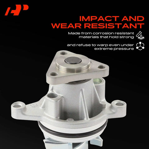 Premium Engine Water Pump Built Tough To Keep Your Daily Driver Chillin Smooth On The Highway For Ford Lincoln Mazda Mercury Cars With 2.0L 2.3L 2.5L Engines Cooling System Replacement, showing aluminum housing and design.