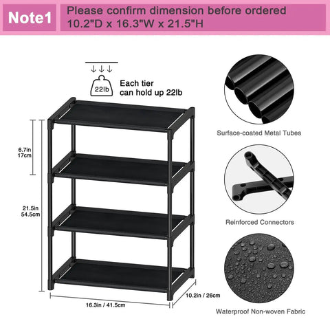 Four Tier Black Shoe Rack Compact Space Saver Shelf For Entryway Storage Heavy Metal Frame Stand That Is Totally Built Different And Gonna Organize Your Life Smoothly Without Any Hassle At All Today