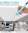 Electric Hot Wire Foam Cutter Pen 10cm For Styrofoam Board With Stand And Adapter Safe Non-Slip Hand Craft Art Tool For White Foam Cutting Projects Easy To Use, demonstrating quick heating and cutting functionality.