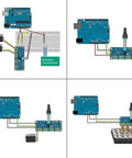Diagram of Four Pack PCA9685 16 Channel 12 Bit PWM Servo Driver Board For I2C Interface setup examples with various connections.